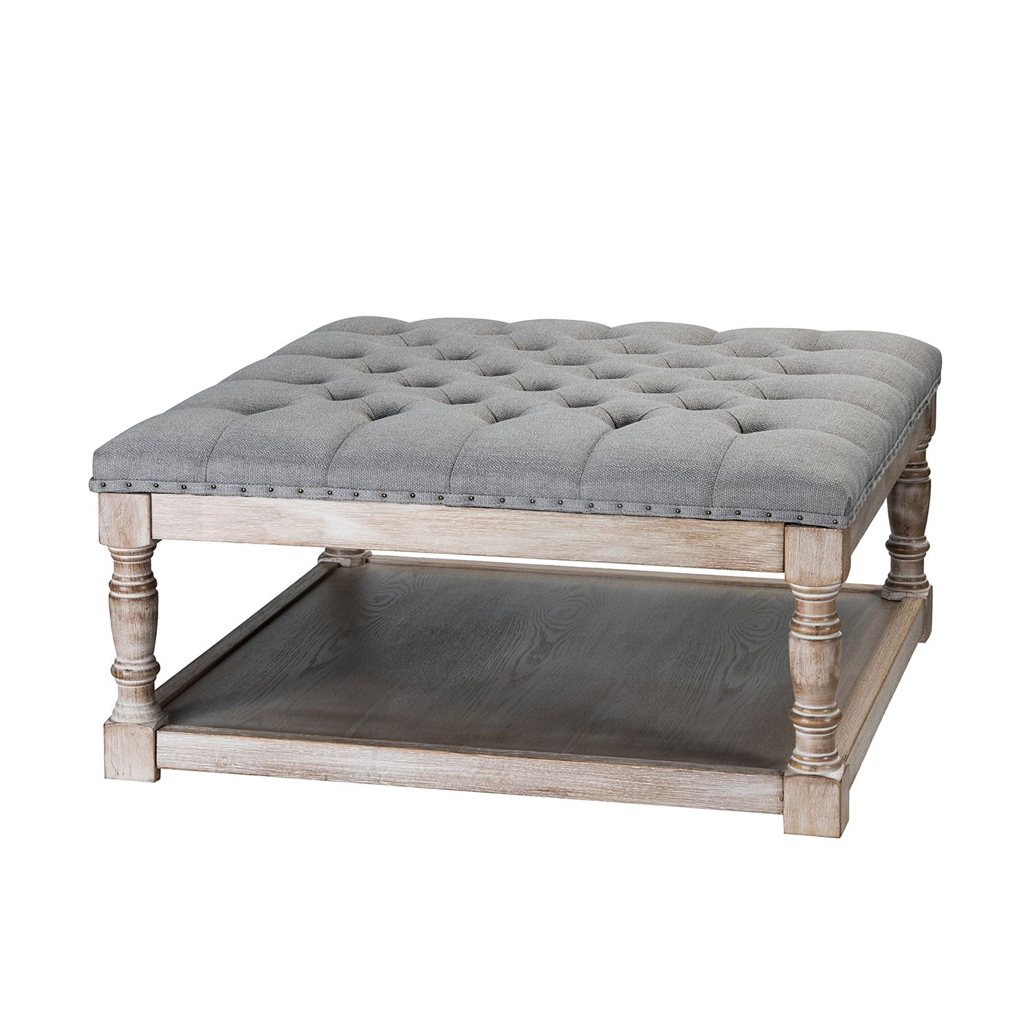 Latest 14 Karat Home Tufted Cocktail Ottoman Wooden With Storage Shelf, Square  Upholstered Ottoman Coffee Table, Grey – Walmart For Beige Thomas Ottomans (View 6 of 15)