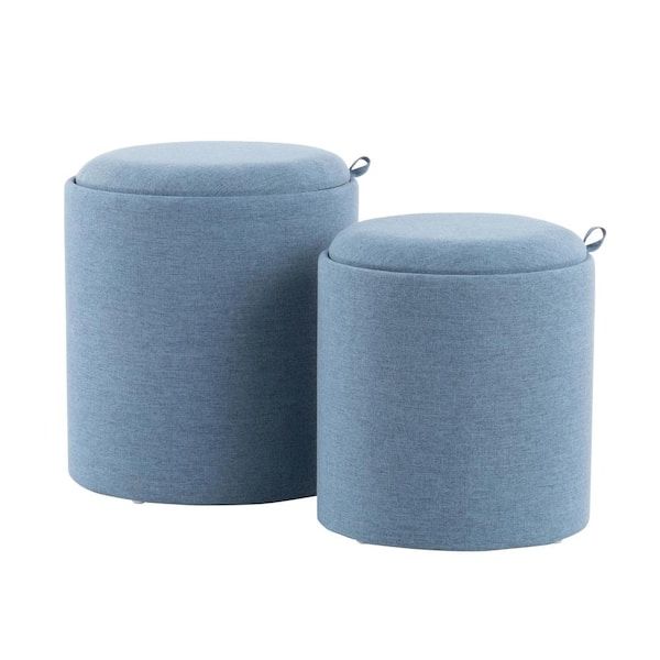 Latest Nesting Ottomans Set Of 2 For Lumisource Tray Blue Fabric And Natural Wood Nesting Ottoman Set  Ot Traynest Buna – The Home Depot (View 11 of 15)