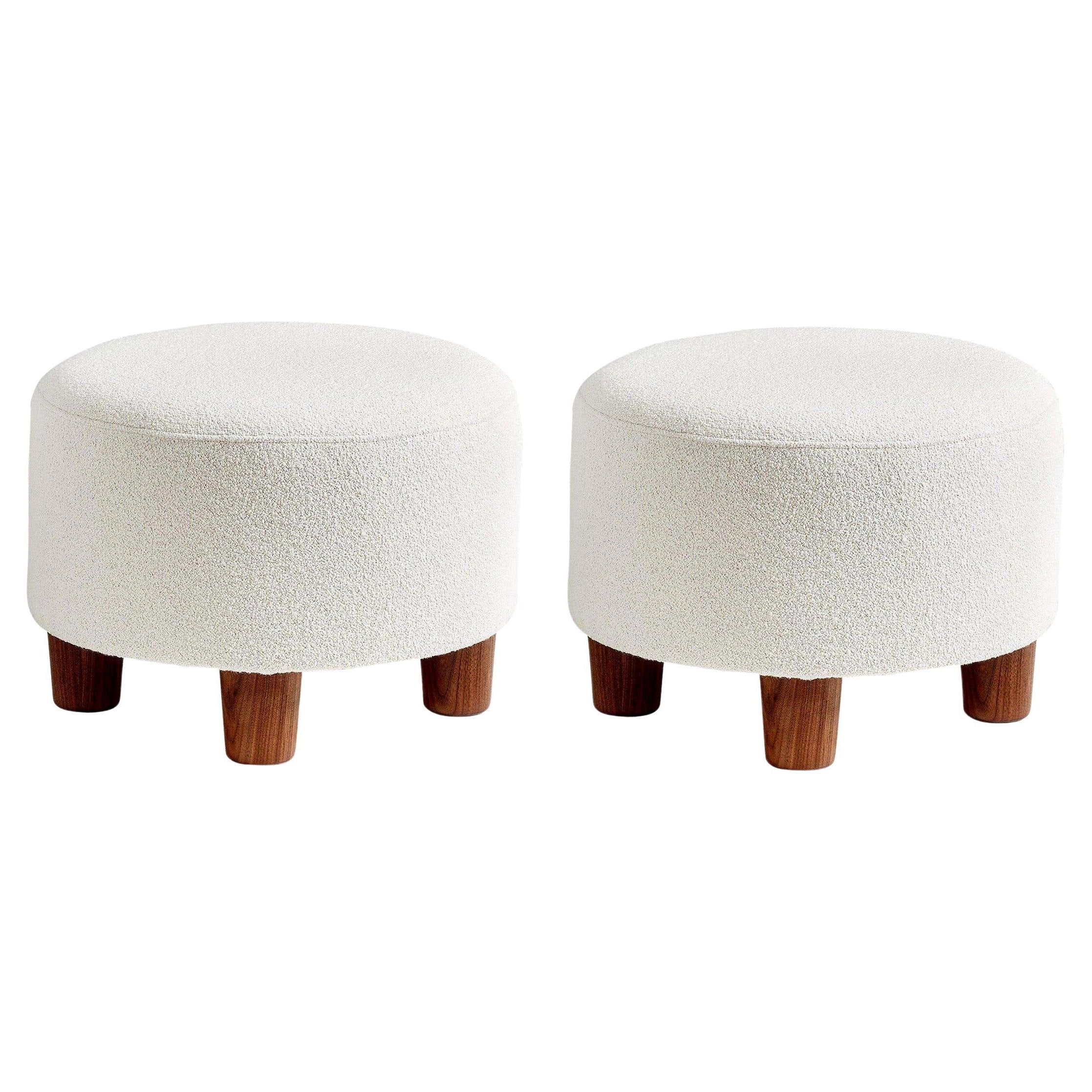 Latest Pair Of Custom Made Round Boucle Ottomans With Walnut Legs For Sale At  1stdibs Throughout Boucle Ottomans (View 8 of 15)