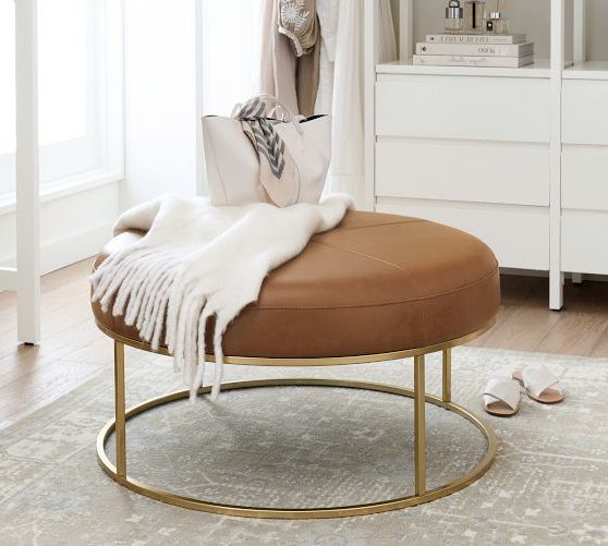 Millie Leather Round Ottoman (View 4 of 15)