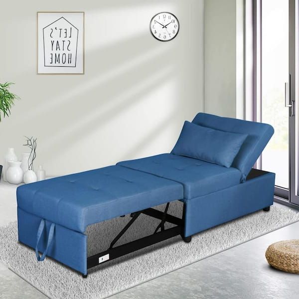 Modern Folding Blue Ottoman Sofa Bed Yymd Ca 56 – The Home Depot Pertaining To Well Known Blue Folding Bed Ottomans (View 8 of 15)