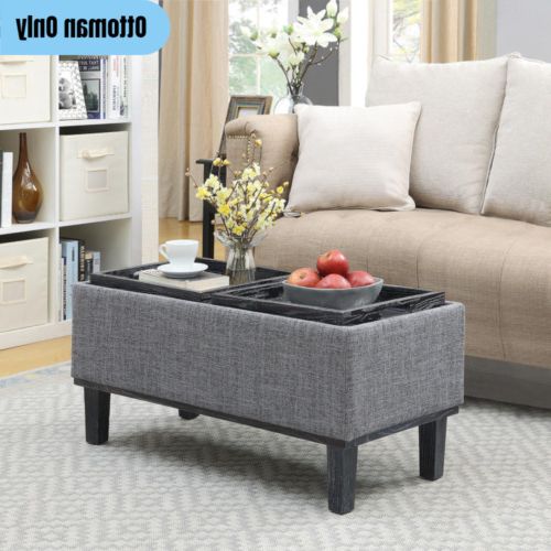 Modern Storage Ottoman Coffee Table Reversible Tray Tops Linen Upholstered  Gray (View 4 of 15)