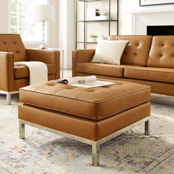 Modway Loft Tufted Silver Tan Upholstered Faux Leather Ottoman  Eei 3394 Slv Tan – The Home Depot Regarding Favorite Upholstered Ottomans (View 15 of 15)