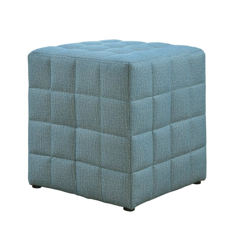 Monarch Padded Linen Look Tufted Cube Ottoman – Light Blue (View 6 of 15)
