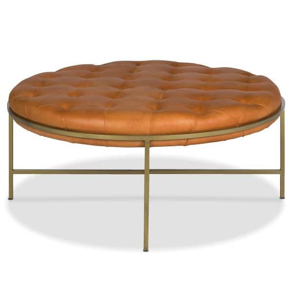 Most Current Antique Brass Ottomans Intended For Edgemod Cala Saddle Tan/antique Brass Ottoman Hd Lr 765 2 – The Home Depot (View 12 of 15)