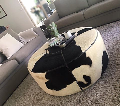 Most Recently Released White Cow Hide Ottomans Pertaining To Loft Large Cowhide Ottoman – Black And White – Loft Furniture (View 9 of 15)