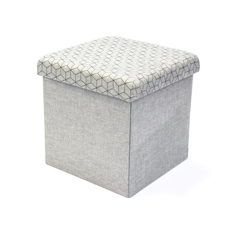Most Up To Date Grey Storage Ottoman Cube/bench With Black Geometric Pattern Pertaining To Geometric Gray Ottomans (View 10 of 15)