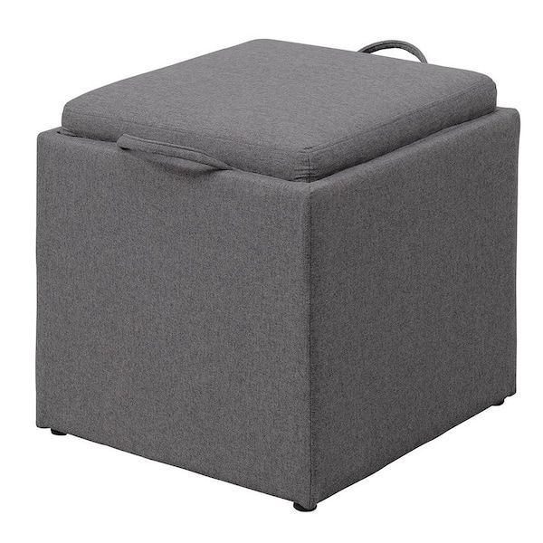 Most Up To Date Ottomans With Stool And Reversible Tray With Convenience Concepts Designs4comfort Park Avenue Soft Gray Fabric Reversible  Tray Ottoman With Stool R8 166 – The Home Depot (View 10 of 15)
