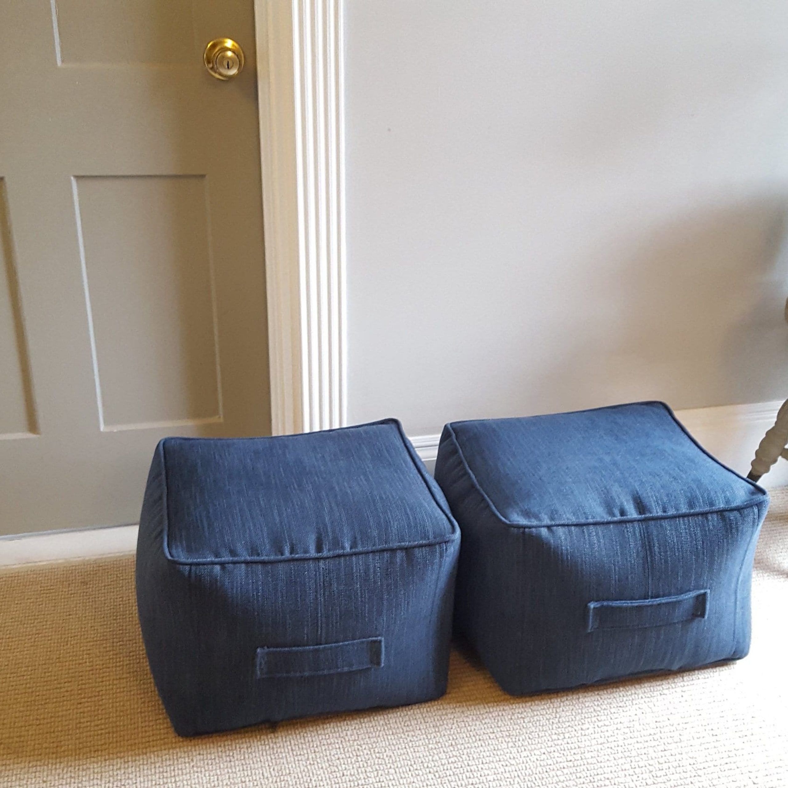 Most Up To Date Square Pouf Ottomans In Square Pouf Ottoman Cover Navy Blue Organic Spelt Husk Filled – Etsy (View 12 of 15)