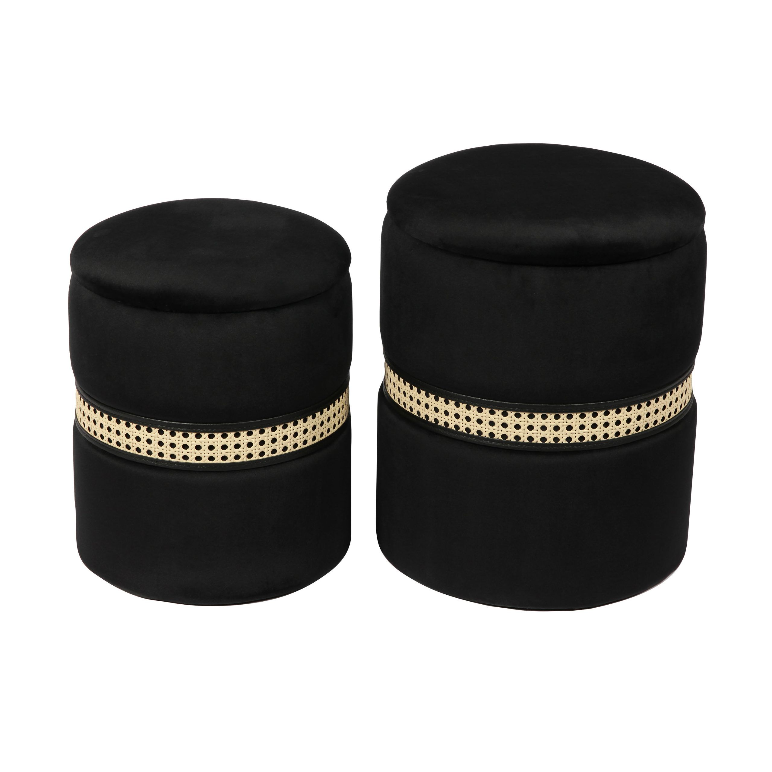 Nesting Ottomans Set Of 2 For Current Alani Black Velvet Nesting Ottomans – Set Of 2 – Tov Furniture (View 7 of 15)