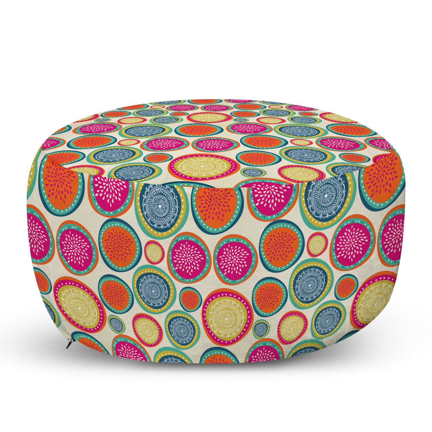 Newest Colorful Ottoman Pouf, Doodle Style Lively Colored Round Shapes With And  Floral Motifs, Decorative Soft Foot Rest With Removable Cover Living Room  And Bedroom, Multicolor,ambesonne – Walmart Throughout Multicolor Ottomans (View 9 of 15)