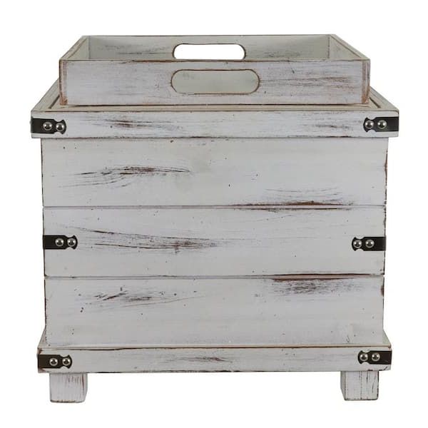 Newest Decor Therapy Hadley White Washed Storage Ottoman Fr8846 – The Home Depot Inside White Wash Ottomans (View 6 of 15)