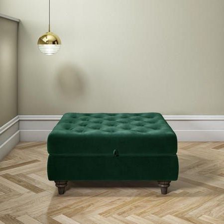 Newest Large Quilted Button Ottoman Pouffe In Green Velvet – Inez (View 12 of 15)