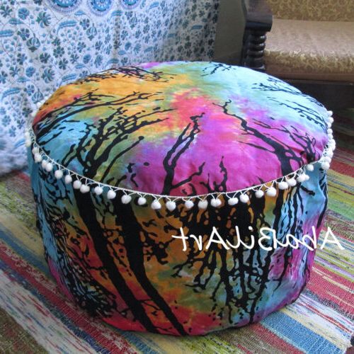 Newest Multicolor Ottomans Intended For 24" Large Pouf Ottoman Multicolored Mandala Pouf Foot Stool Floor Decor  Pillow (View 6 of 15)