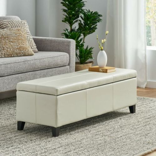 Newest Skyler Off White Leather Storage Ottoman Bench  (View 11 of 15)