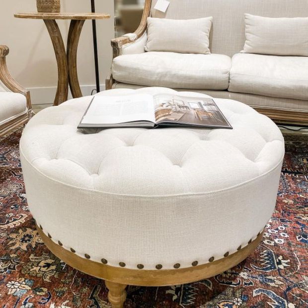 Ottomans With Cushion Inside Latest Rustic Round Cushion Ottoman (View 7 of 15)