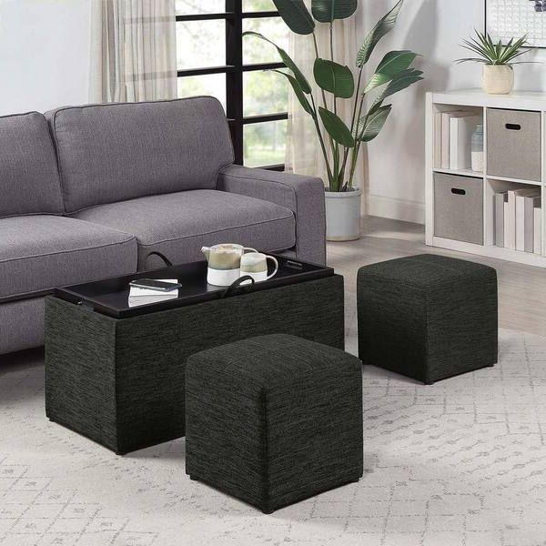 Ottomans With Reversible Tray With Regard To Widely Used Convenience Concepts Designs4comfort Sheridan Dark Charcoal Gray Fabric  Storage Bench With Reversible Tray And 2 Side Ottomans R8 198 – The Home  Depot (View 13 of 15)