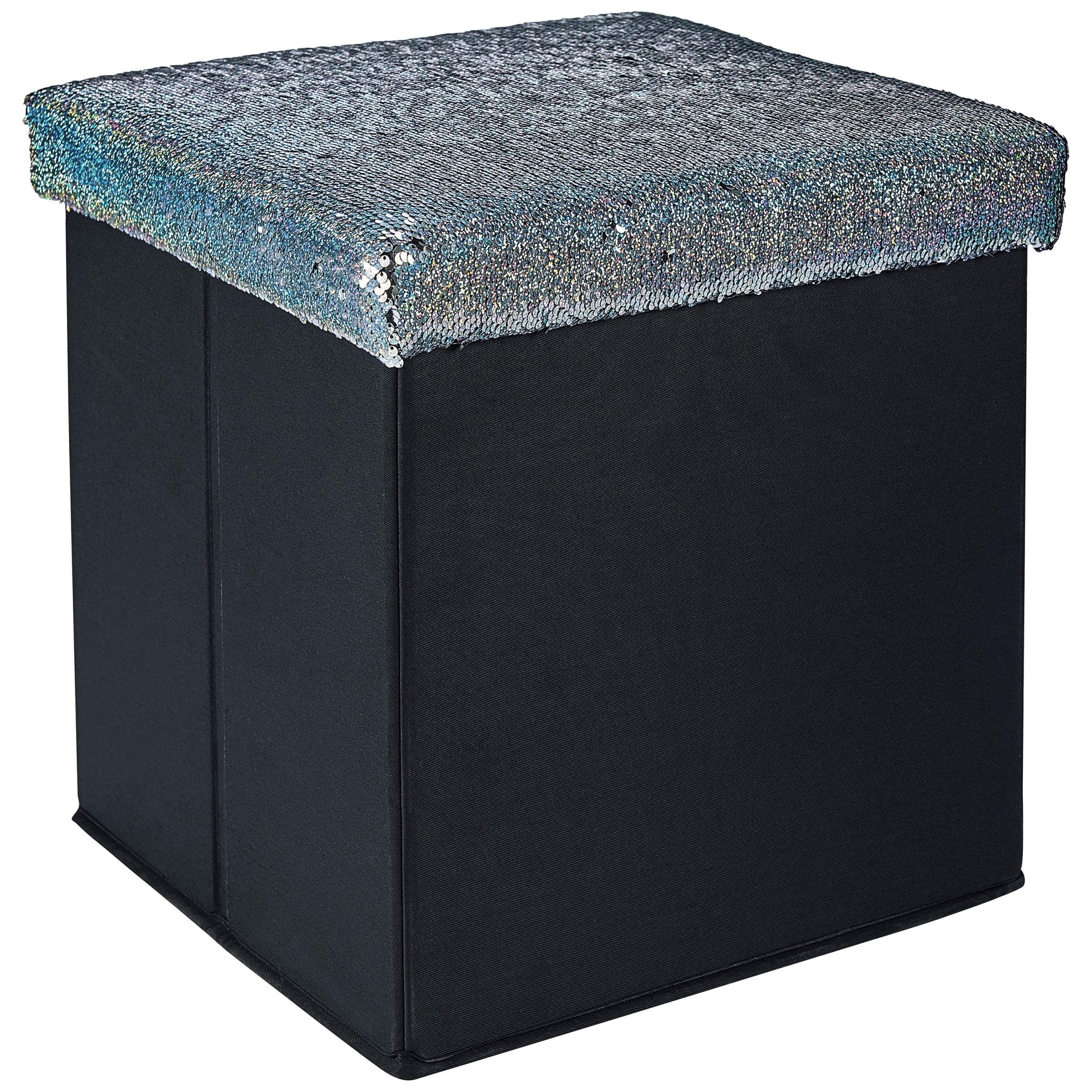 Ottomans With Sequins In Famous Mainstays Collapsible Storage Ottoman, Gold Glitter Sequins – Walmart (View 2 of 15)