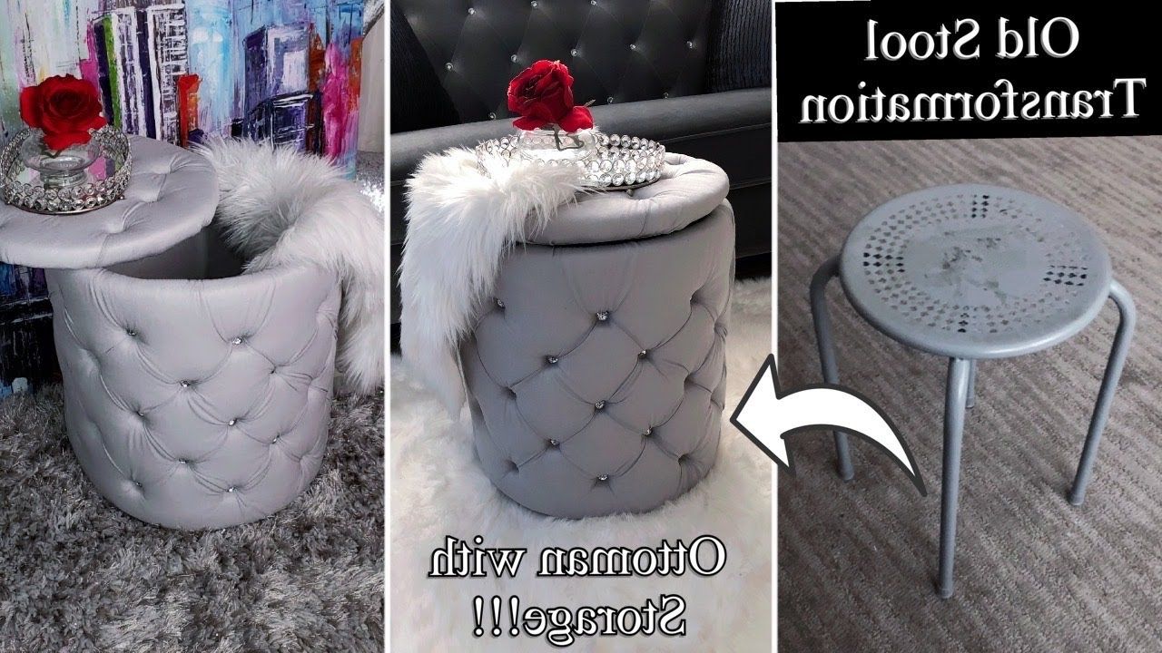 Ottomans With Stool Regarding 2019 Diy Ottoman With Storage! I Turned My Old Stool Into An Ottoman! Quick And  Easy! – Youtube (View 15 of 15)