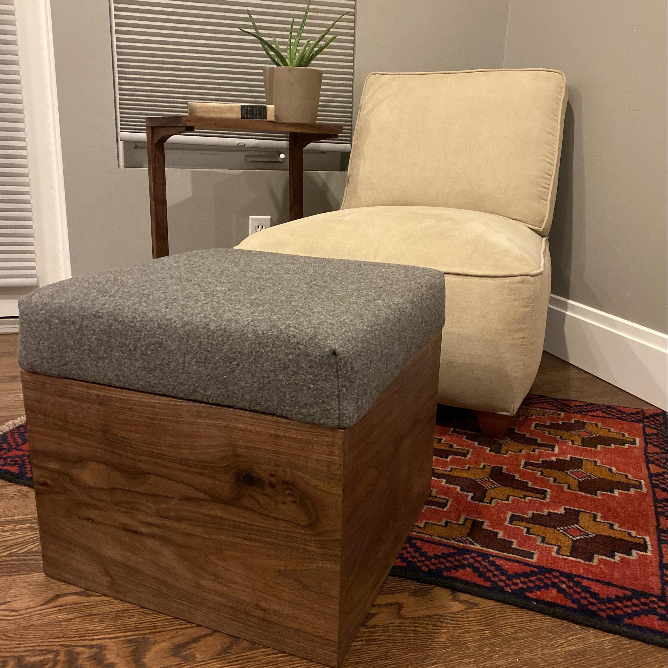 Ottomans With Walnut Wooden Base Intended For Popular Hand Made Handmade Solid Walnut Upholstered Ottoman Bench With Vintage Us  Military Wool Blanket Cushionflannel & Sawdust (View 1 of 15)