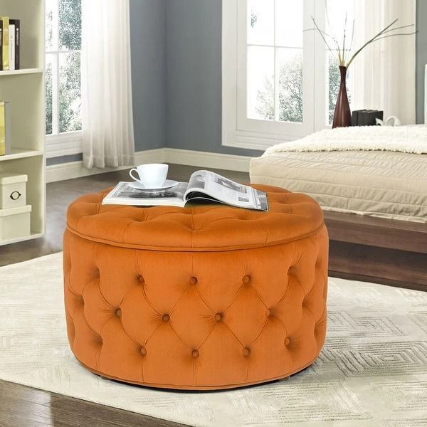 Our Best  Living Room Furniture Deals Intended For Most Up To Date Orange Ottomans (View 4 of 15)