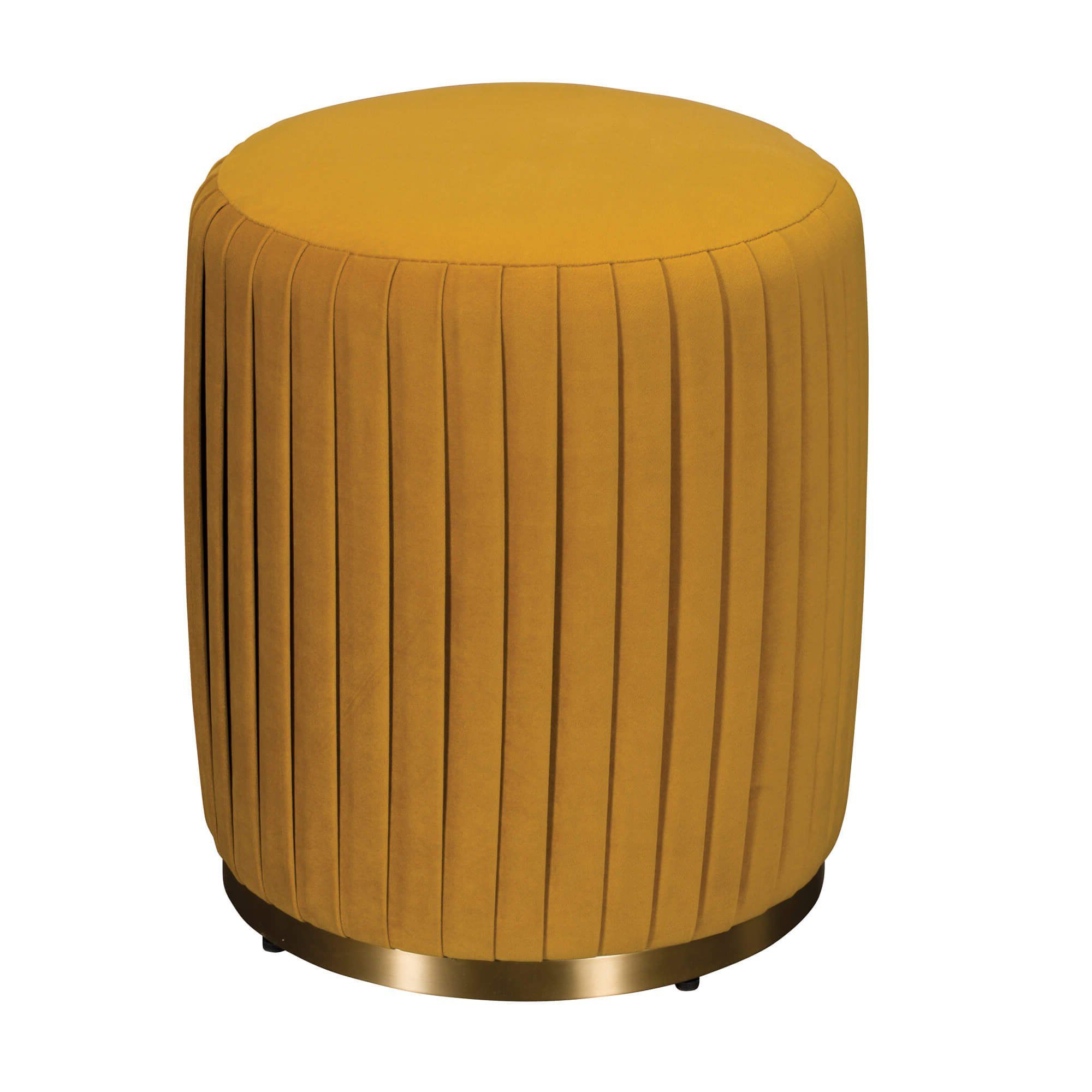 Pleated Turmeric Velvet Ottoman Stool Intended For Most Current Ottomans With Stool (View 4 of 15)