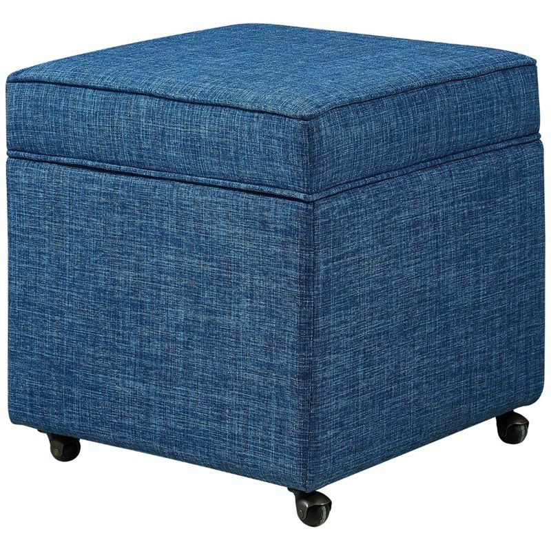 Posh Living Ruby Tufted Linen Fabric Cube Storage Ottoman With Casters In  Blue (View 1 of 15)