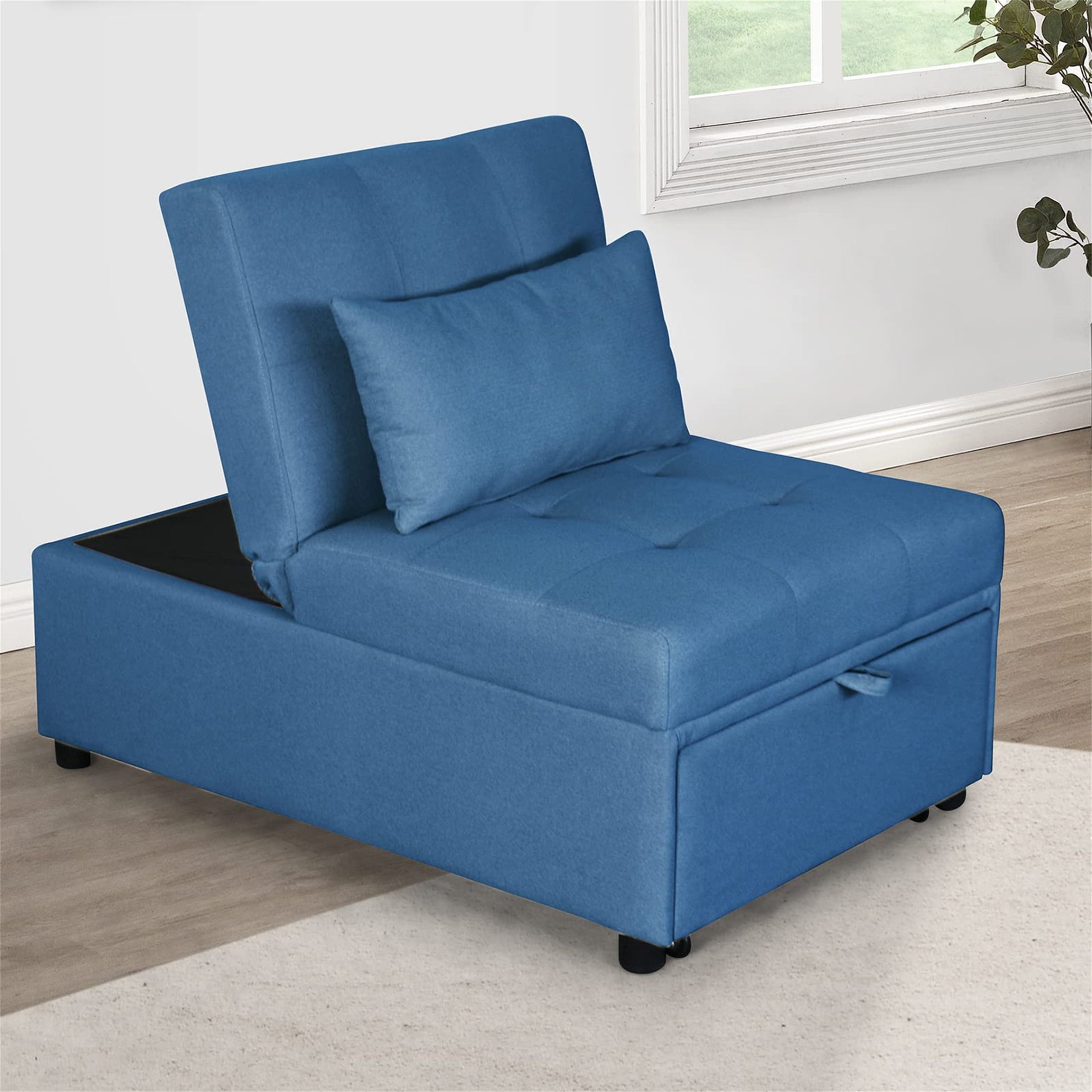 Preferred Blue Folding Bed Ottomans With Aukfa Convertible Chair Bed  4 In 1 Multi Functional Folding Ottoman Bed  Single Sleeper Sofa Chaise Lounge  Blue – Walmart (View 1 of 15)