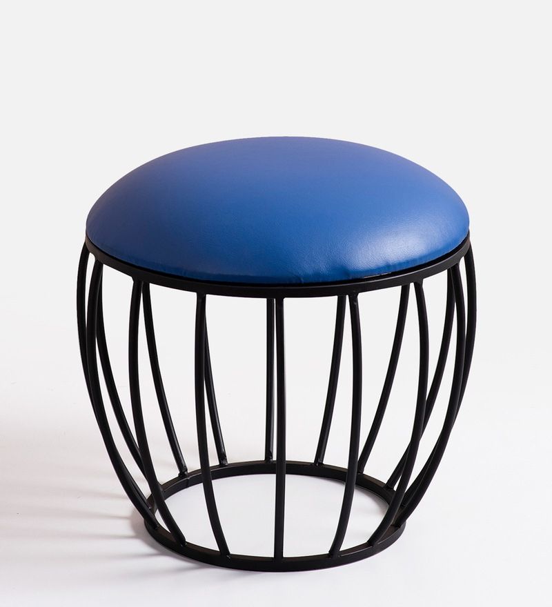 Preferred Ottomans With Caged Metal Base In Buy Cage Shape Leatheright Ottoman In Blue Colournestroots Online –  Ottomans – Seating – Furniture – Pepperfry Product (View 10 of 15)