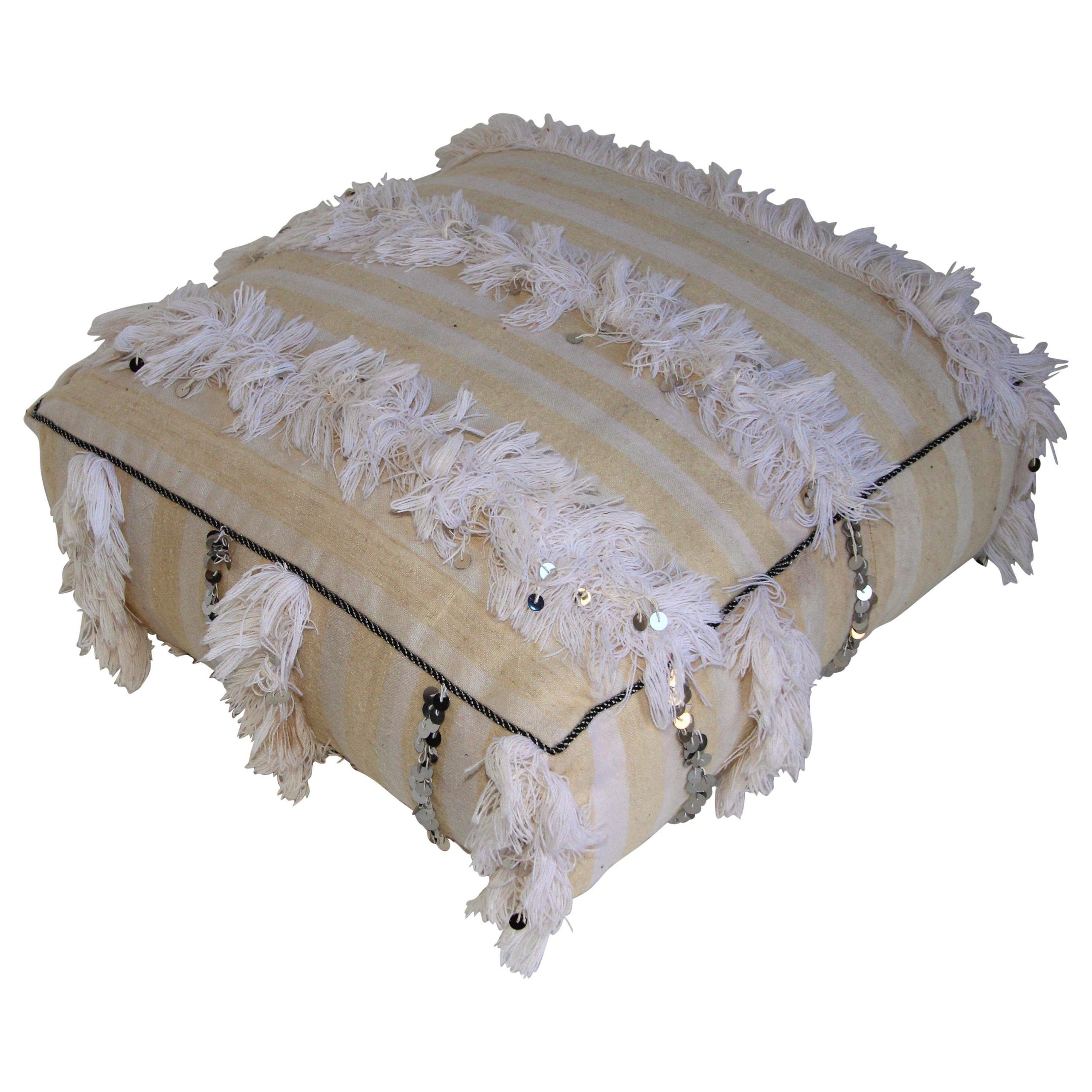 Preferred Ottomans With Sequins Regarding Moroccan White Floor Pillow With Silver Sequins And Long Fringes For Sale  At 1stdibs (View 11 of 15)