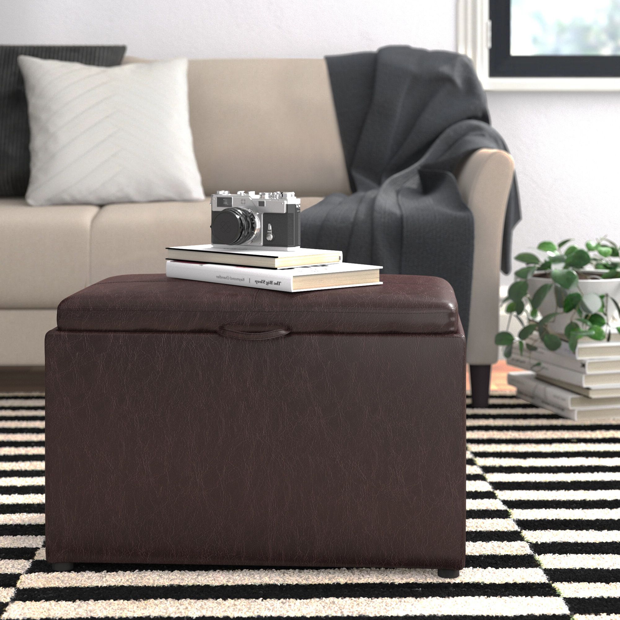 Recent Ivory Faux Leather Ottomans With Ebern Designs Saribel  (View 5 of 15)