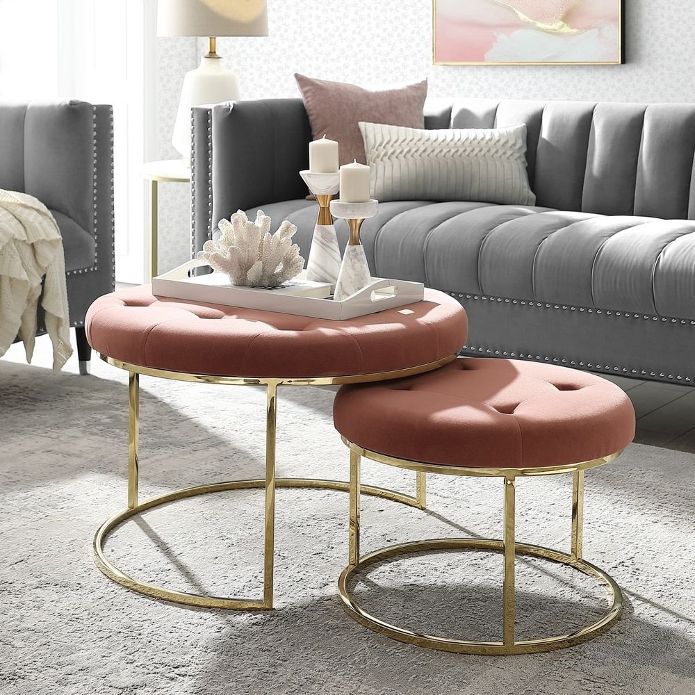 Recent Nesting Ottomans Set Of 2 With Nicole Miller Blaise Nesting Round Upholstered Ottoman Set – On Sale –  Overstock –  (View 4 of 15)