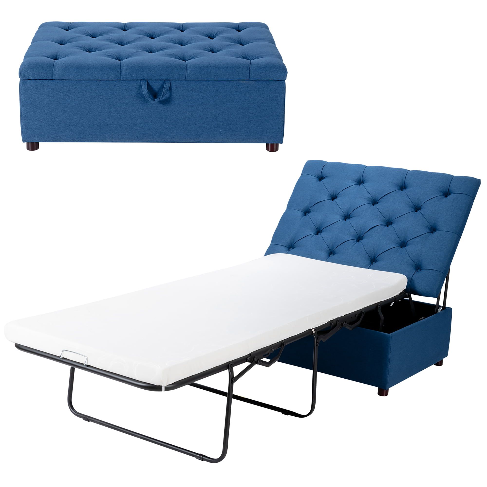 Recent Sleeper Ottomans With Regard To Costway Folding Ottoman Sleeper Bed With Mattress Convertible Guest Bed  Blue – Walmart (View 12 of 15)