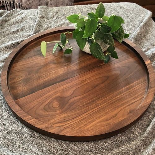 Round Black Walnut Ottoman Tray Food Safe Oversized Circle – Etsy Throughout Most Recently Released Walnut Round Ottomans (View 14 of 15)