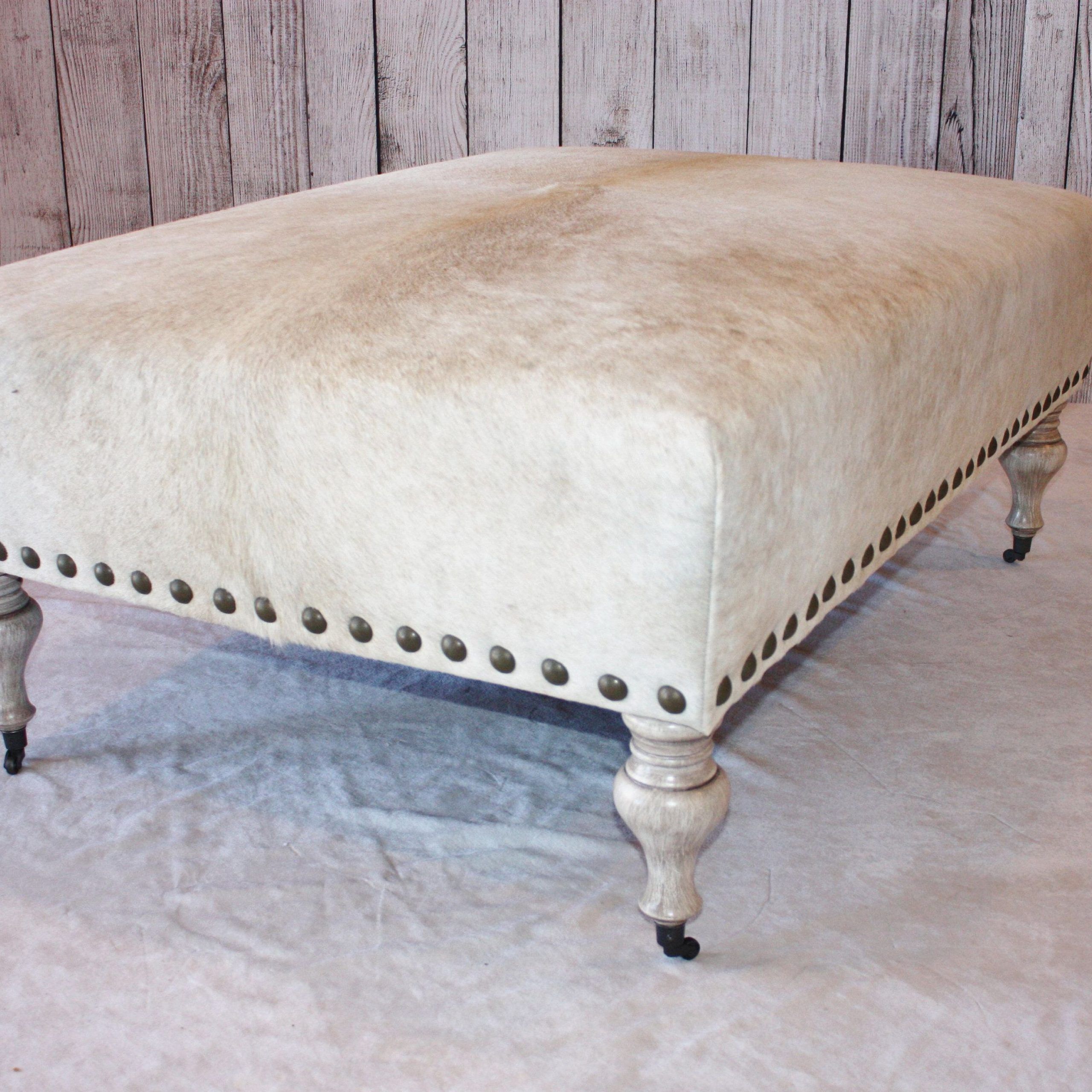 Shabby Chic Style Cowhide Ottoman White Farm House Ottoman (View 4 of 15)