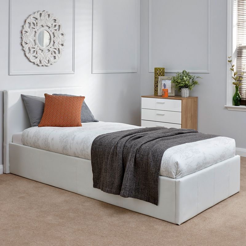 Single Ottomans Regarding Current Winston Single Ottoman Bed Faux Leather White 3 X 7ft – Buy Online At Qd  Stores (View 9 of 15)