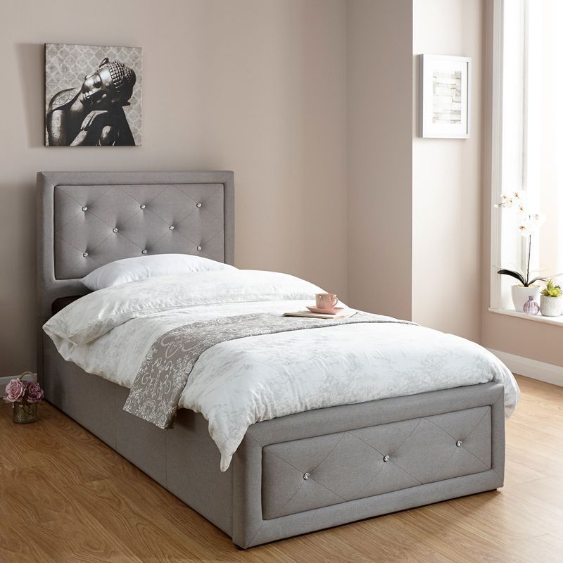 Single Ottomans Within Widely Used Hollywood Single Ottoman Bed Fabric Grey 3 X 7ft – Buy Online At Qd Stores (View 8 of 15)