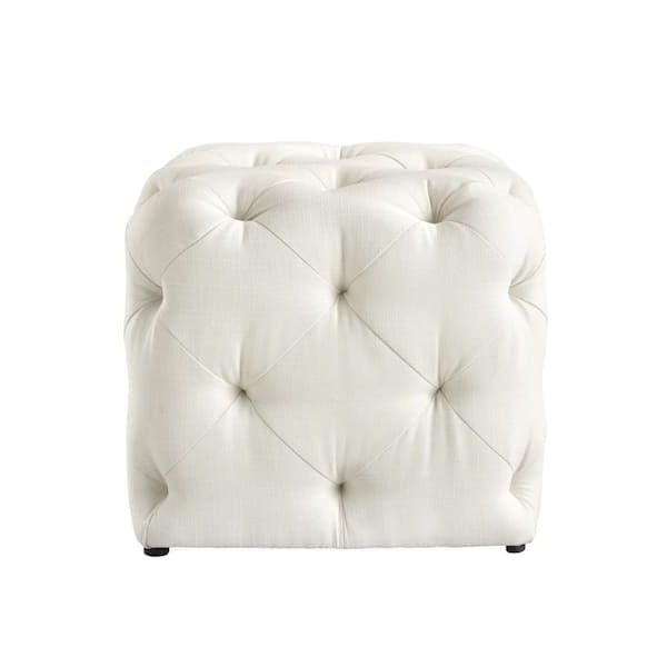 Solid Linen Cube Ottomans Within Recent Inspired Home Genevieve Cream White Cube Tufted Upholstered Linen Ottoman  On84 03cw Hd – The Home Depot (View 15 of 15)