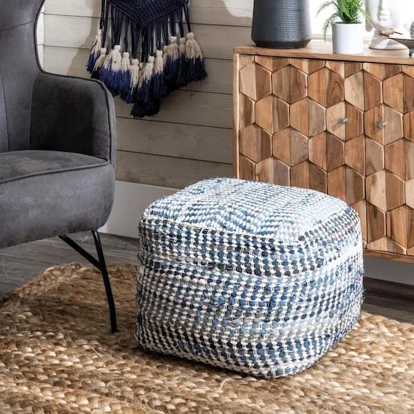 Square Pouf Ottomans Regarding 2020 Nuloom Seville Handmade Denim Textured Filled Ottoman Blue Square Pouf  Frsvdn01a – The Home Depot (View 15 of 15)