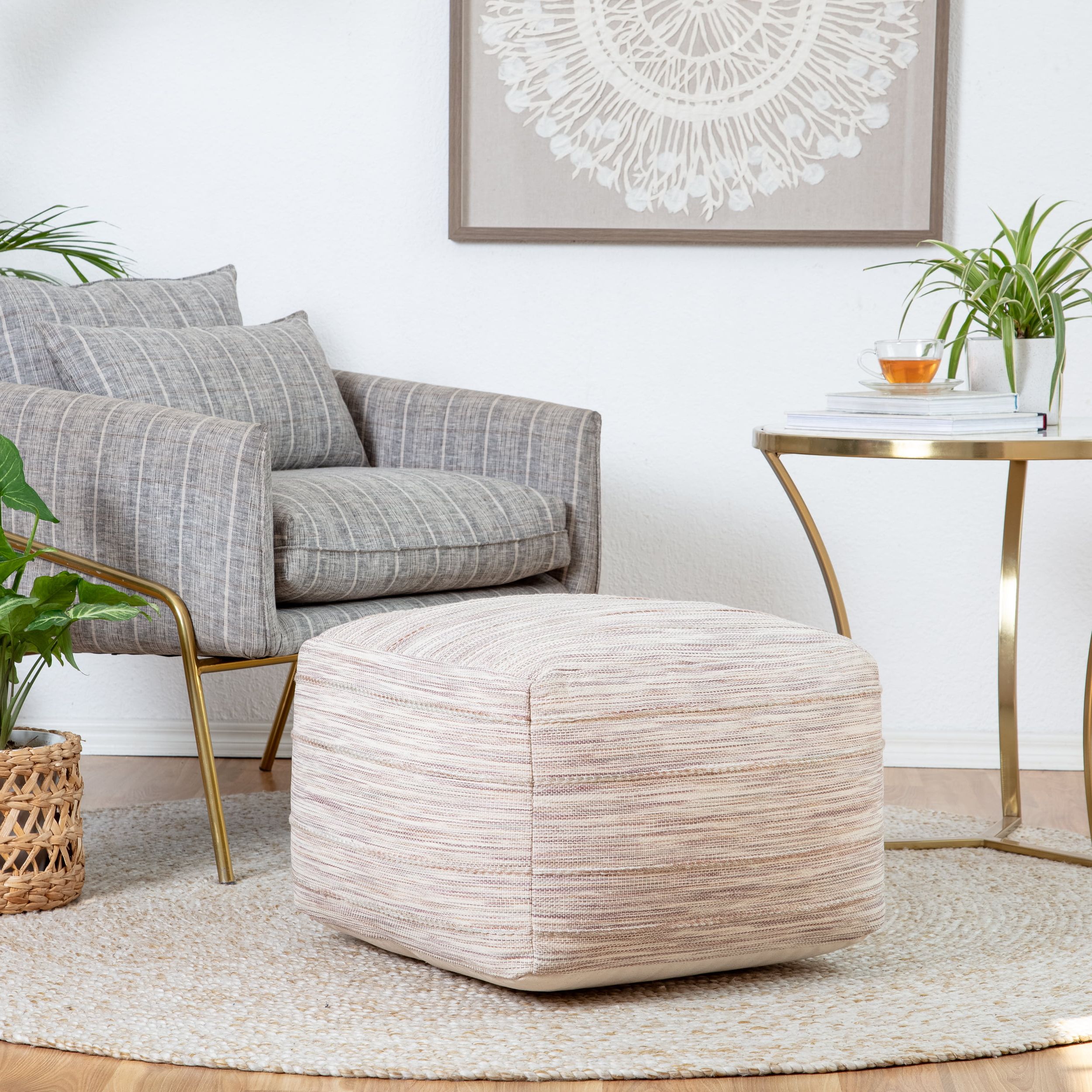 Square Pouf Ottomans With Widely Used Modern Joya 22" Square Pouf Ottoman Gray And Mauve – Walmart (View 5 of 15)