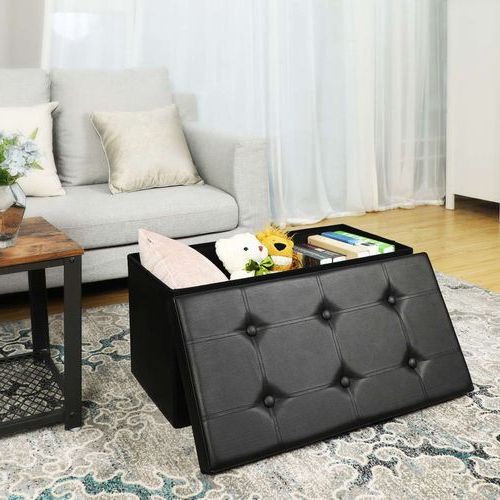 Trendy Black Faux Leather Storage Ottoman Bench (View 8 of 15)