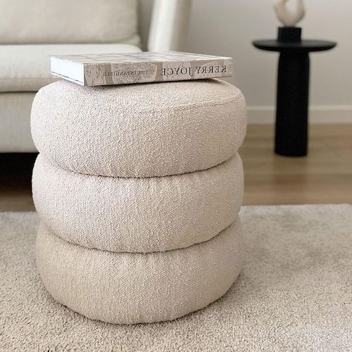 Trendy Boucle Ottomans Intended For Cylinder Boucle Ottoman Pouf Modern Coffee Table Comfy – Etsy (View 1 of 15)