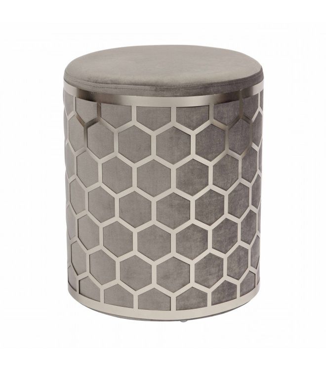 Trendy Ottomans With Caged Metal Base Pertaining To Grey Velvet Round Footstool Ottoman In Silver Metal Ornate Cage (View 3 of 15)