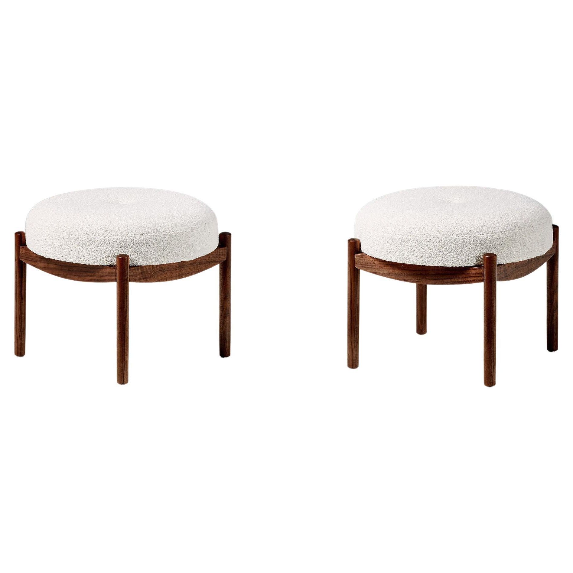 Walnut Round Ottomans With Regard To Most Current Custom Made Walnut And Boucle Round Ottoman For Sale At 1stdibs (View 6 of 15)