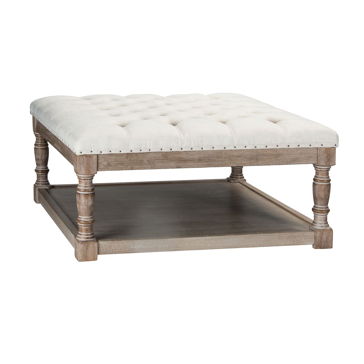 Well Known 14 Karat Home Tufted Cocktail Ottoman Wooden With Storage Shelf, Square  Upholstered Ottoman Coffee Table, Linen – Walmart With Regard To Beige Thomas Ottomans (View 9 of 15)