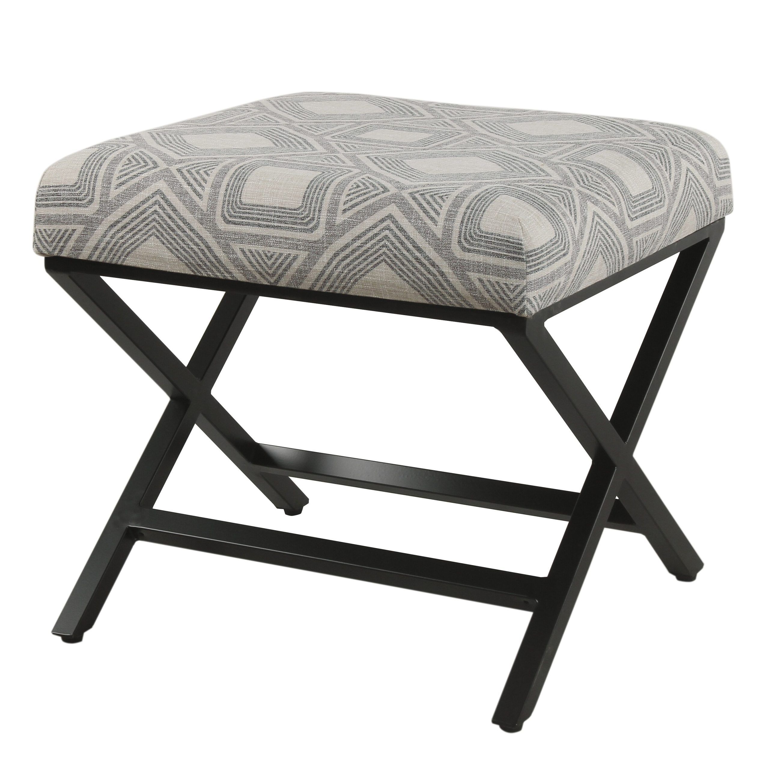 Well Known Geometric Pattern Fabric Upholstered Ottoman With X Shape Metal Legs, Gray  And Cream – As Pictured – Overstock – 29397542 Regarding Geometric Gray Ottomans (View 1 of 15)
