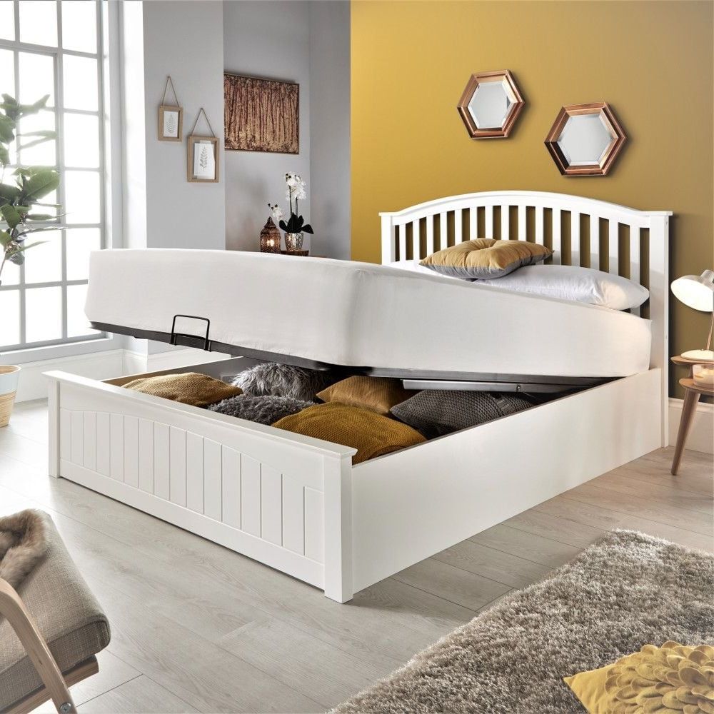 Well Known Grayson White Wooden Ottoman Storage Bed Inside White Lacquer Ottomans (View 11 of 15)