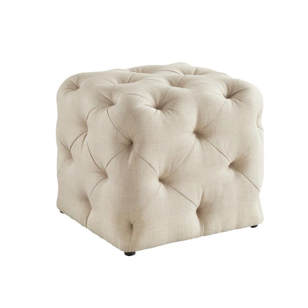 Well Known Solid Linen Cube Ottomans With Regard To Inspired Home Genevieve Beige Cube Tufted Upholstered Linen Ottoman  On84 03be Hd – The Home Depot (View 2 of 15)