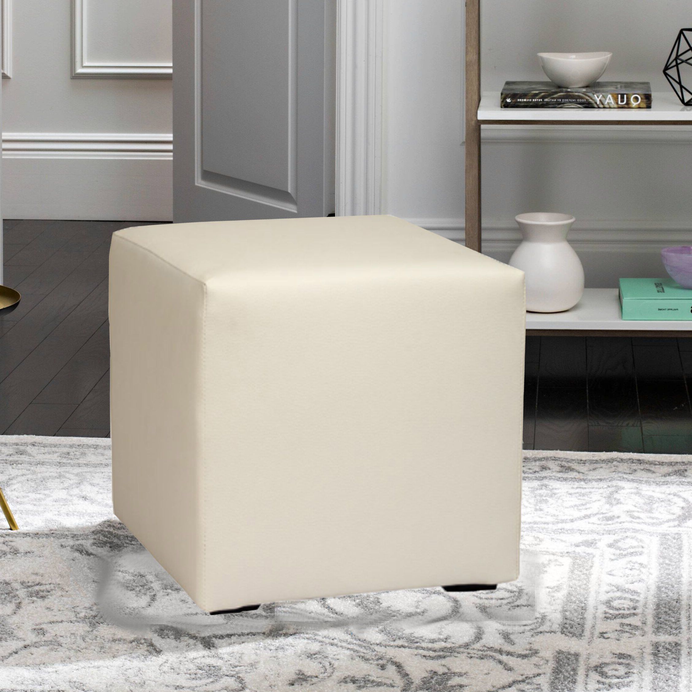 Well Liked 17 Stories Buckmaster 40cm Wide Faux Leather Square Solid Colour Cube  Ottoman & Reviews (View 7 of 15)