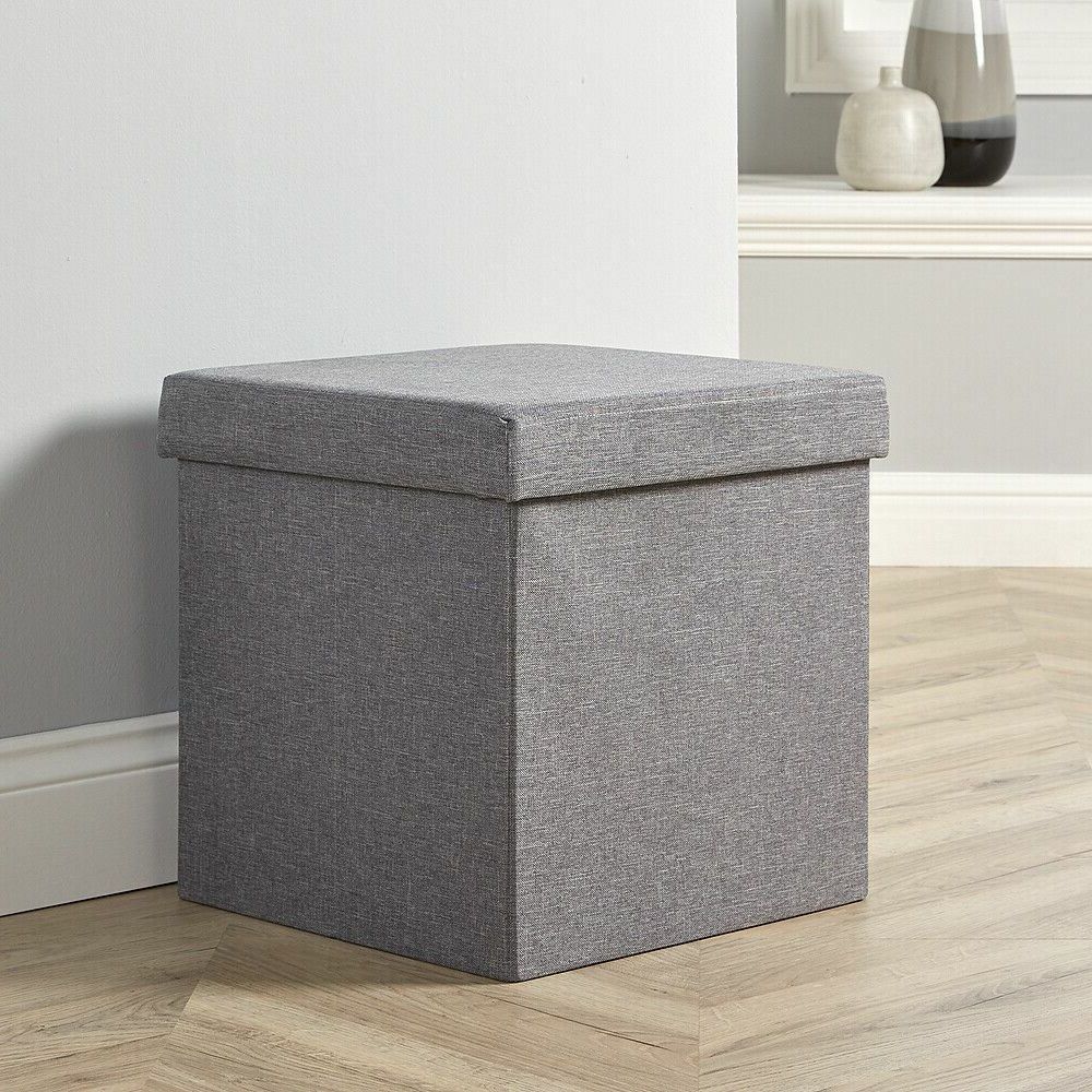 Well Liked Solid Linen Cube Ottomans For Folding Ottoman Grey Linen Fabric Chest Solid Sturdy Storage Space Saving  Box (View 5 of 15)